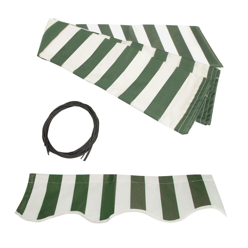 Green and White Striped Retractable Awning Fabric Replacement P6998