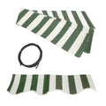Green and White Striped Retractable Awning Fabric Replacement P6998