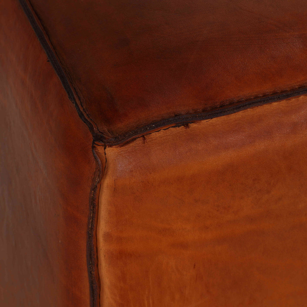 Saddle Brown Genuine Leather Cube Ottoman B61394