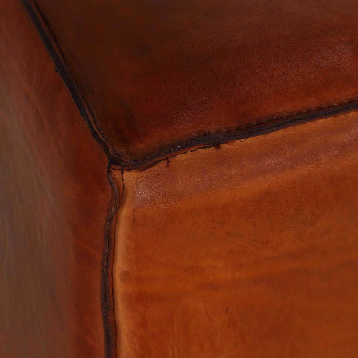 Saddle Brown Genuine Leather Cube Ottoman B61394