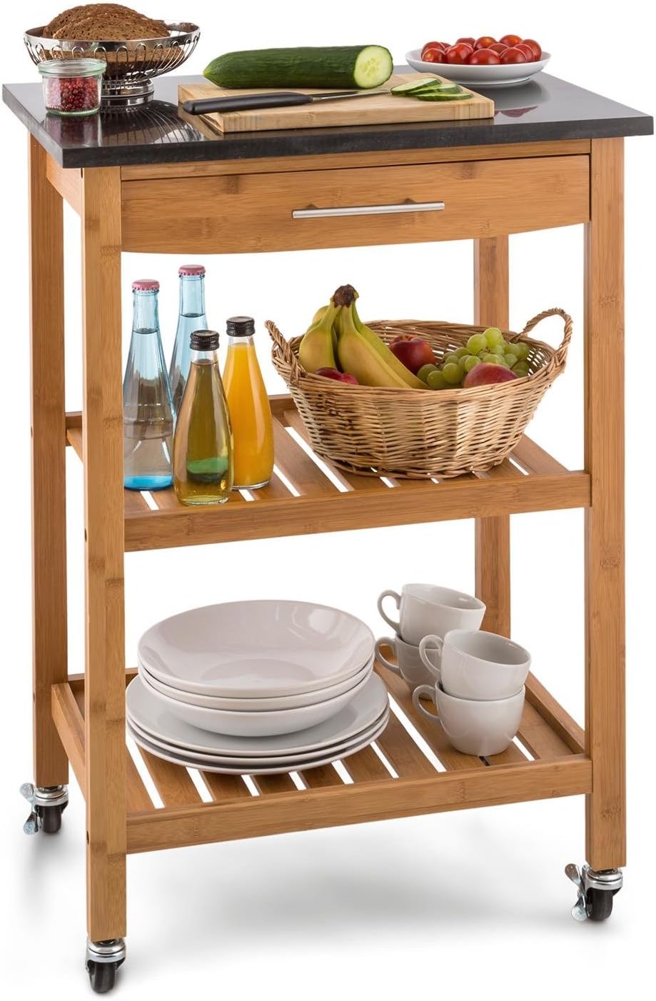 Kitchen Trolley with Removable Drawer, Bamboo T370