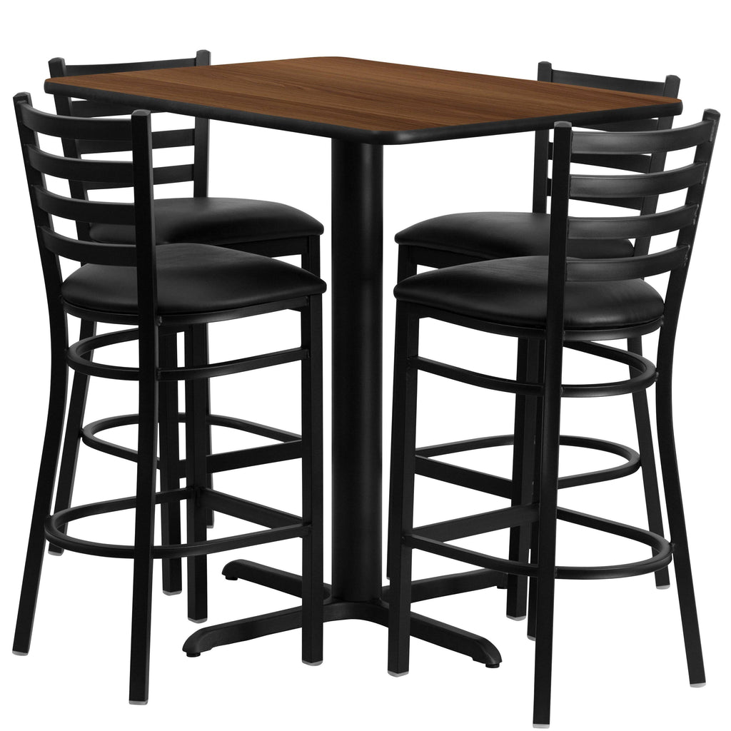 Rectangular Black Laminate Table Set with 4 Ladder Back Metal Barstools I783