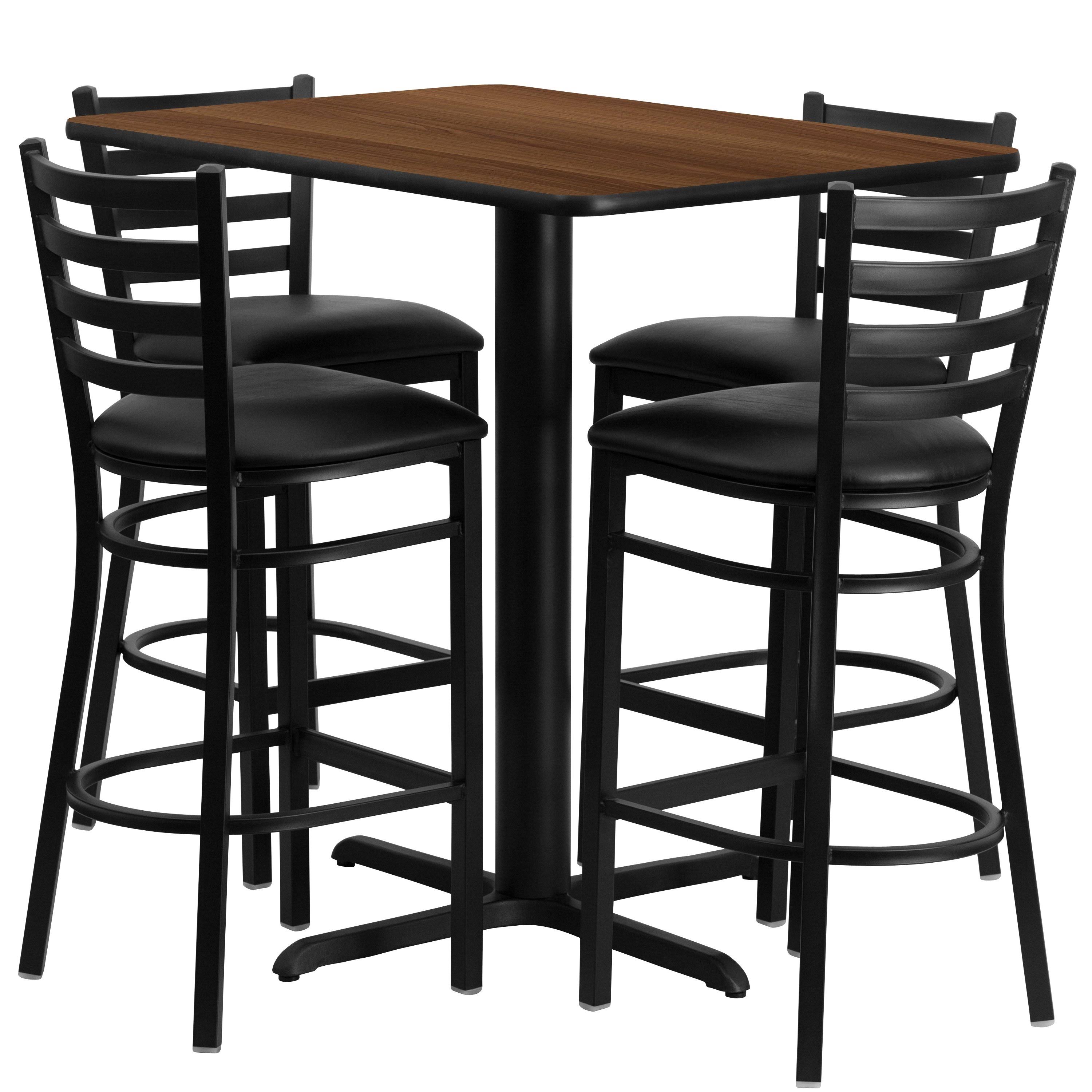 Rectangular Black Laminate Table Set with 4 Ladder Back Metal Barstools I783