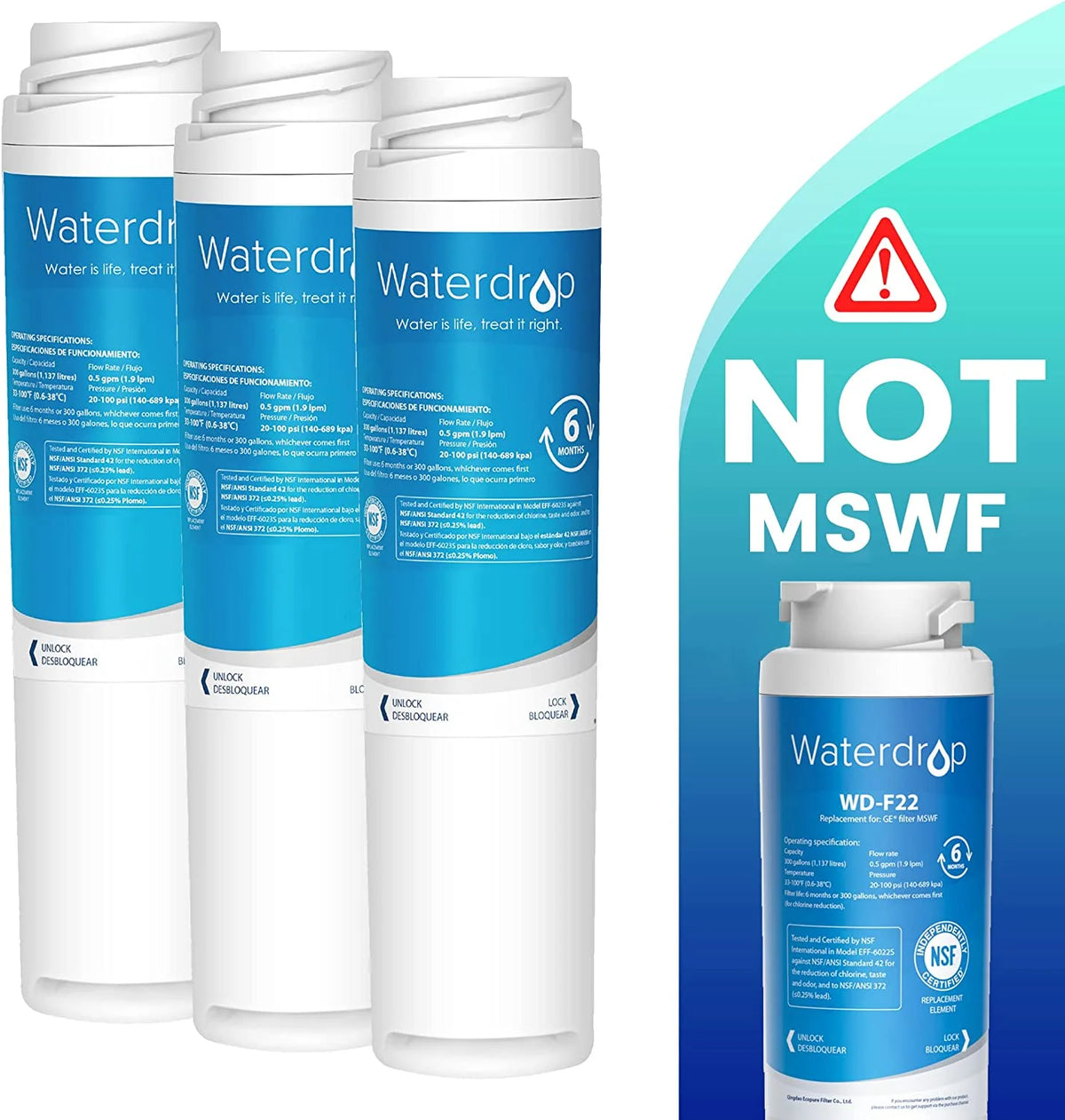 Refrigerator Water Filter, Pack of 3 H80981