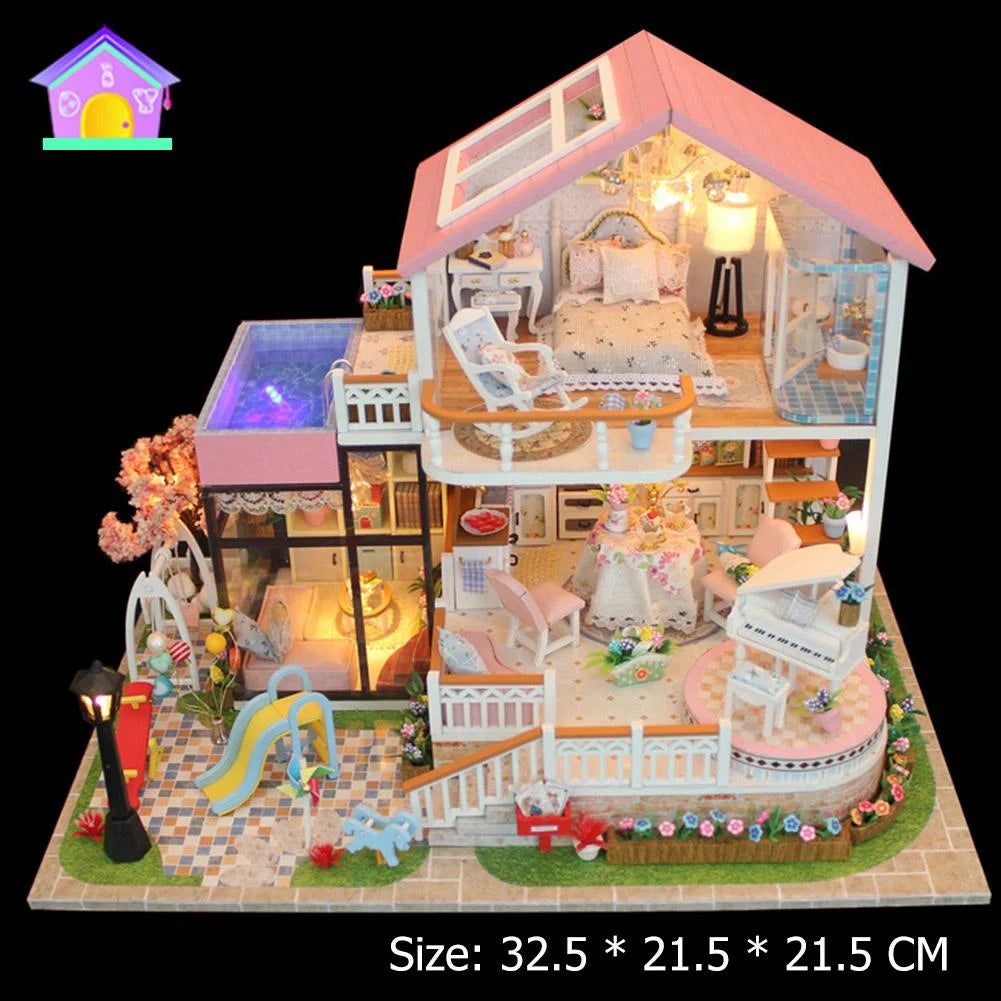 DIY Sweet Wooden Miniature Dollhouse Model House Toy R949