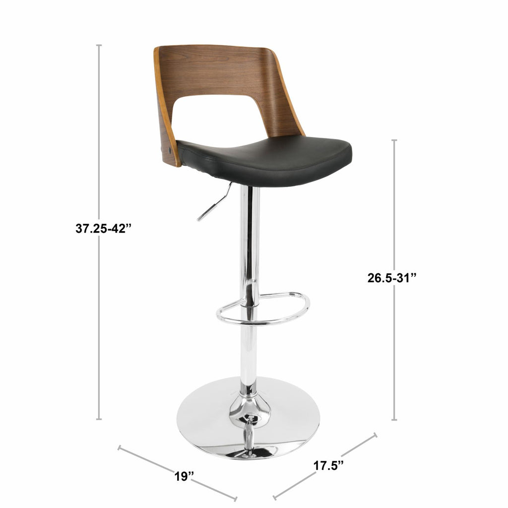 Adjustable Swivel Barstool in Chrome, Walnut and Black Faux Leather - Set Of 2 R9793