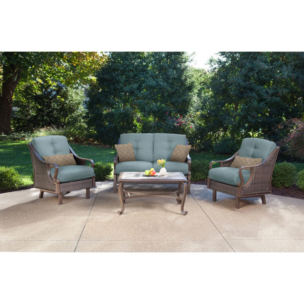 Ocean Blue Wicker and Steel Outdoor Conversation Set T500