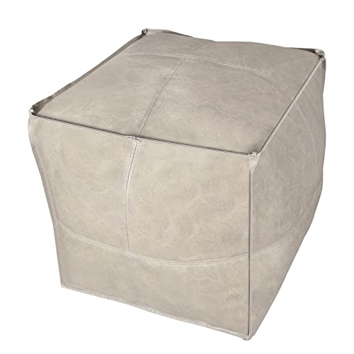 Orange Brown 17.7" Square Faux PU Leather Pouf Ottoman W165248