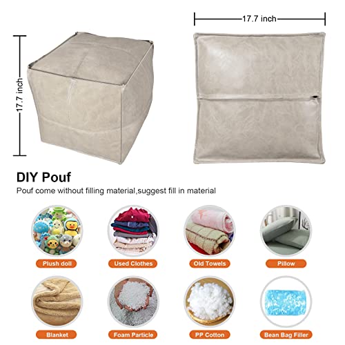 Orange Brown 17.7" Square Faux PU Leather Pouf Ottoman W165248