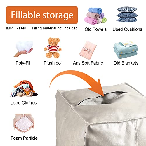 Orange Brown 17.7" Square Faux PU Leather Pouf Ottoman W165248