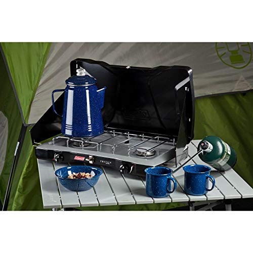 Coleman Triton 2-Burner Propane Stove, Portable Camping Cooktop with 2 Adjustable Burners & Wind Guards Z89416