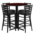 30&& Round Walnut Laminate Table Set with 4 Ladder Back Metal Barstools Q301