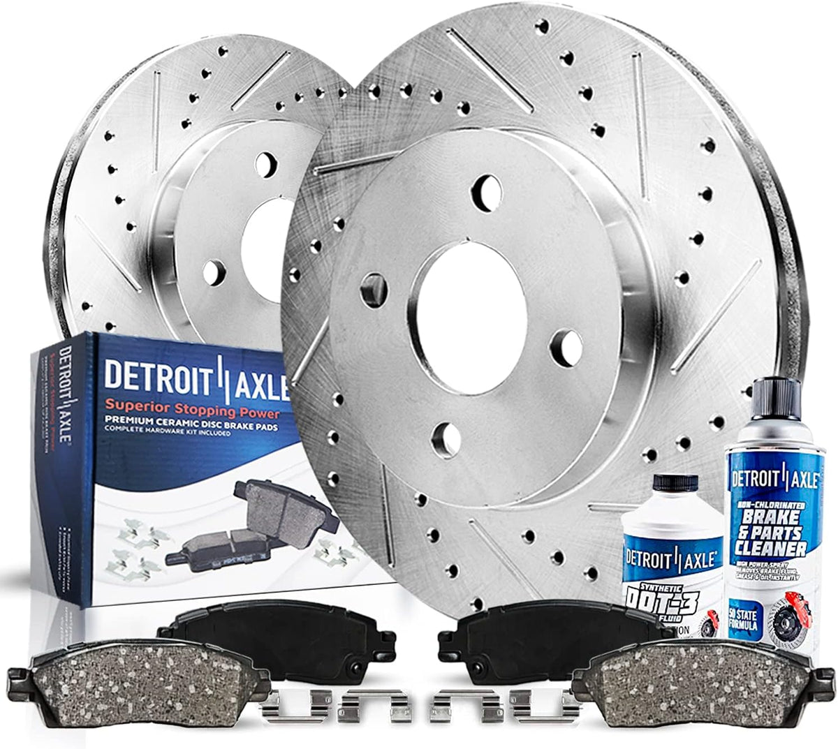 Front Drilled & Slotted Rotors + Brake Pads 6pc Set T977