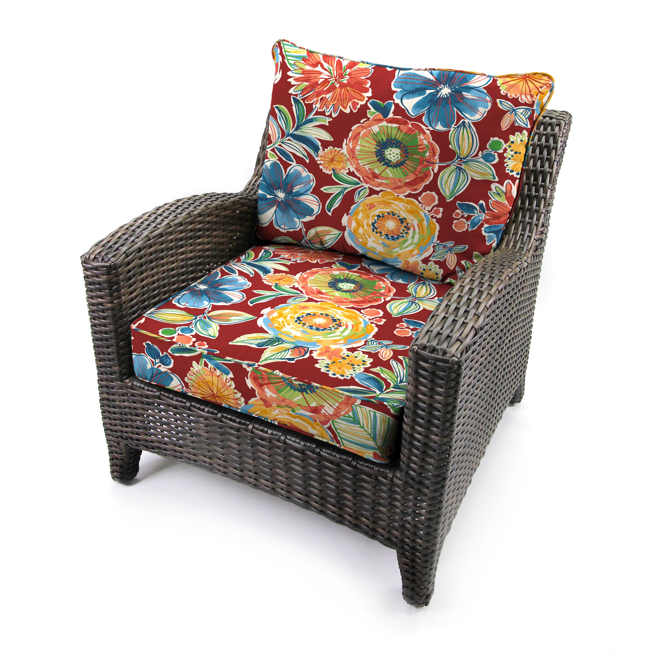 Colsen Berry Red Floral Rectangular Outdoor Deep Seating Chair Seat and Back Cushion with Welt R610