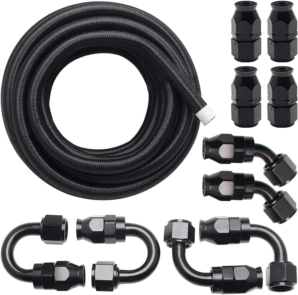 20Ft Universal Braided Oil Fuel Line Hose with 10PC Swivel Fitting Adapter Kit E8797