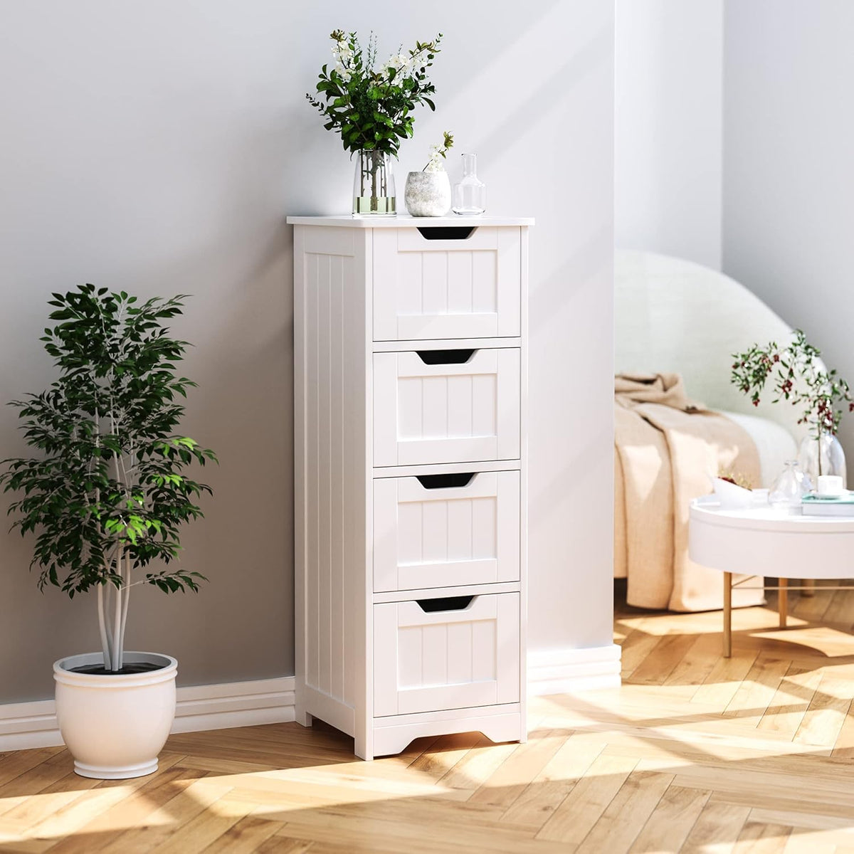White 4 Drawer Bathroom Floor Storage Cabinet S696617