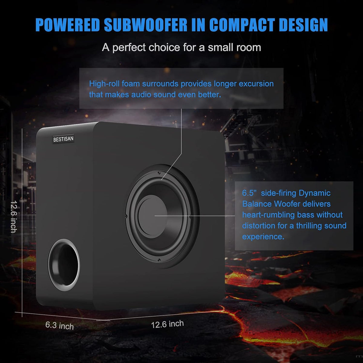 Compact Powered Subwoofer with Bluetooth 5.0 B407