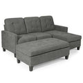 Grey Linen Reversible Sectional Sofa Couch with Ottoman J9120