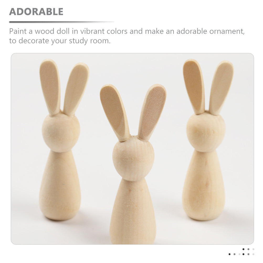6Pcs Unpainted Natural Wooden Bunny Dolls K45564