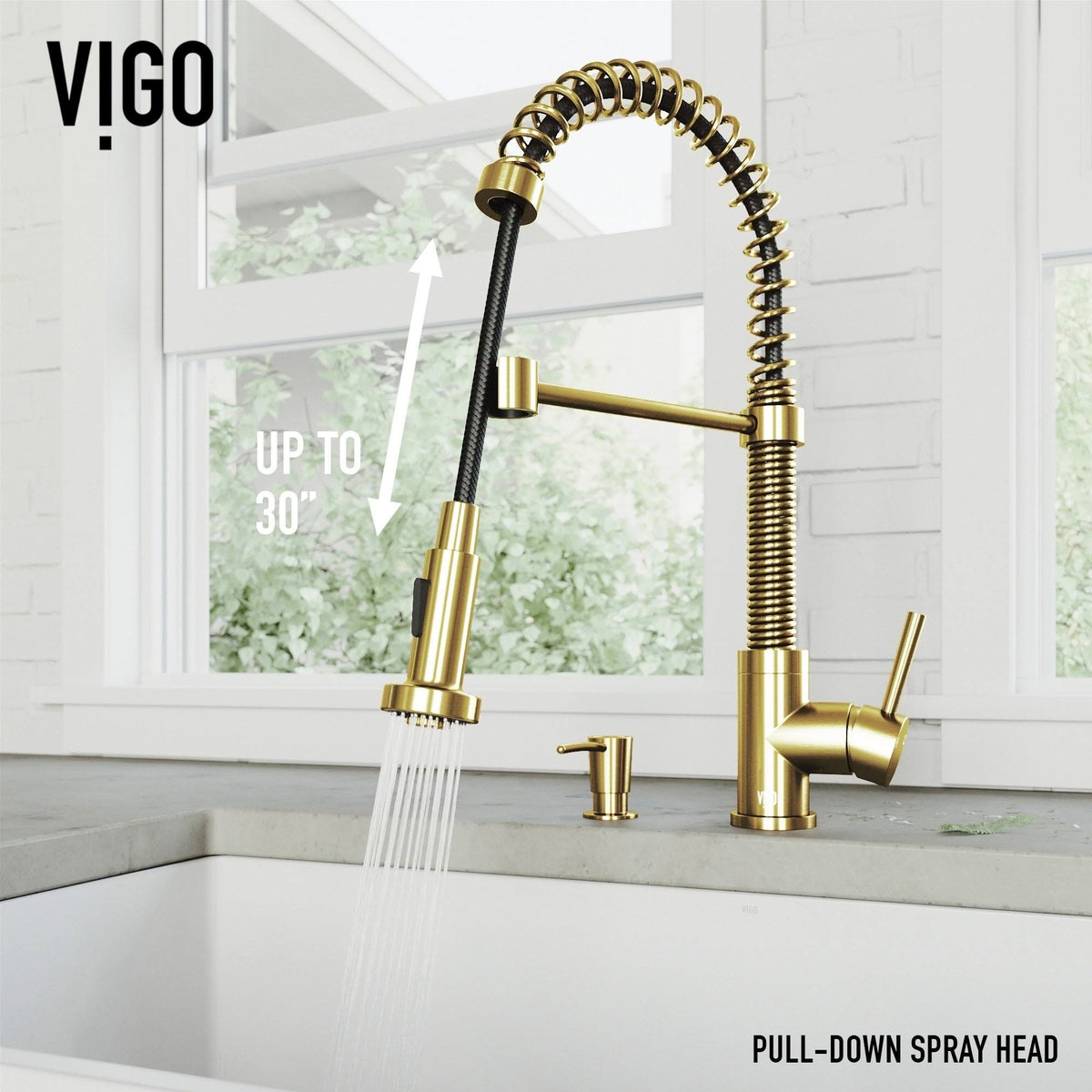 Matte Gold Pull-Down Kitchen Faucet with Soap Dispenser C332387