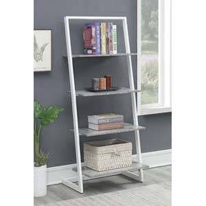4 Tier Ladder Bookcase Faux Birch White T9401