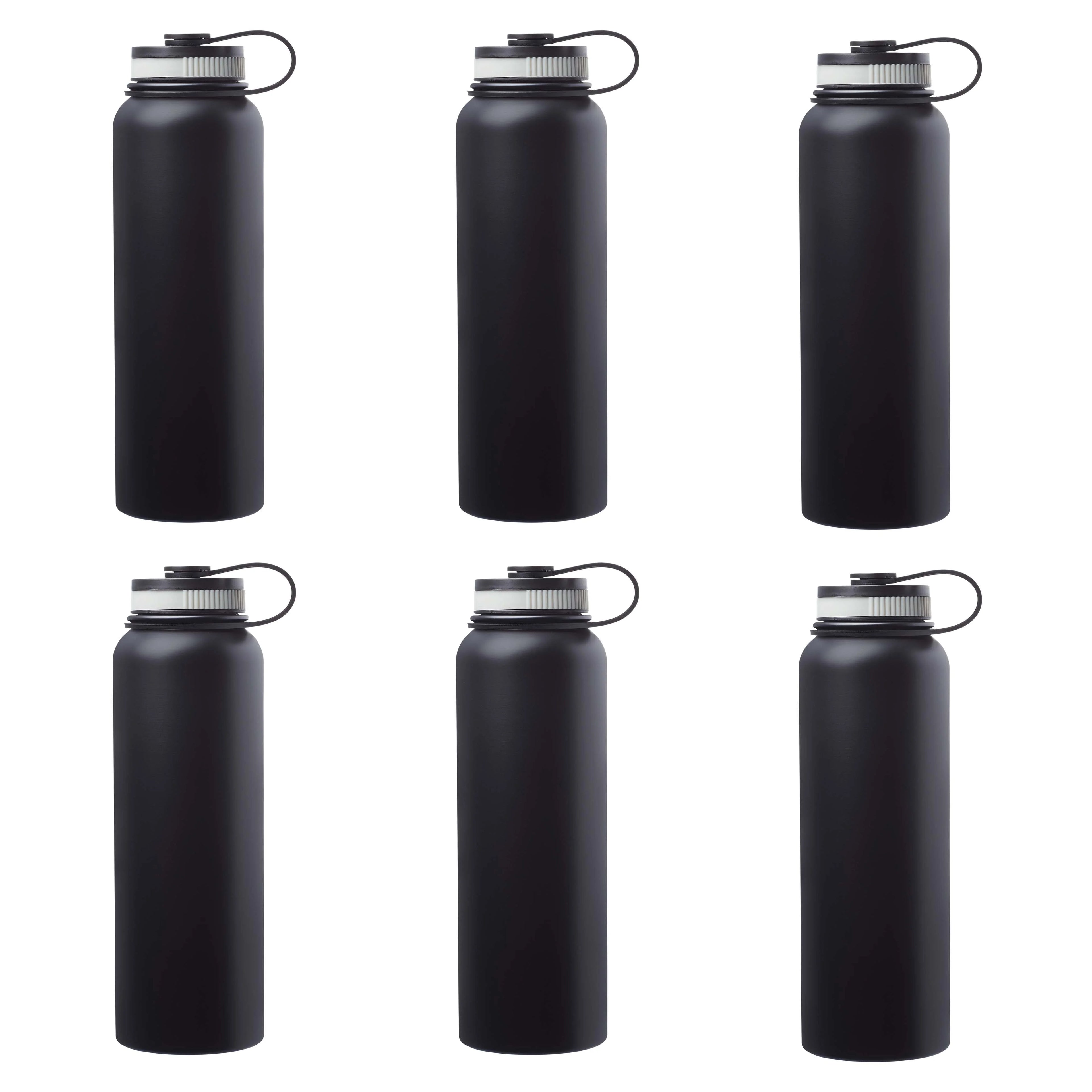 6 Stainless Steel Vacuum Water Bottles Set, 41 oz. Black O269