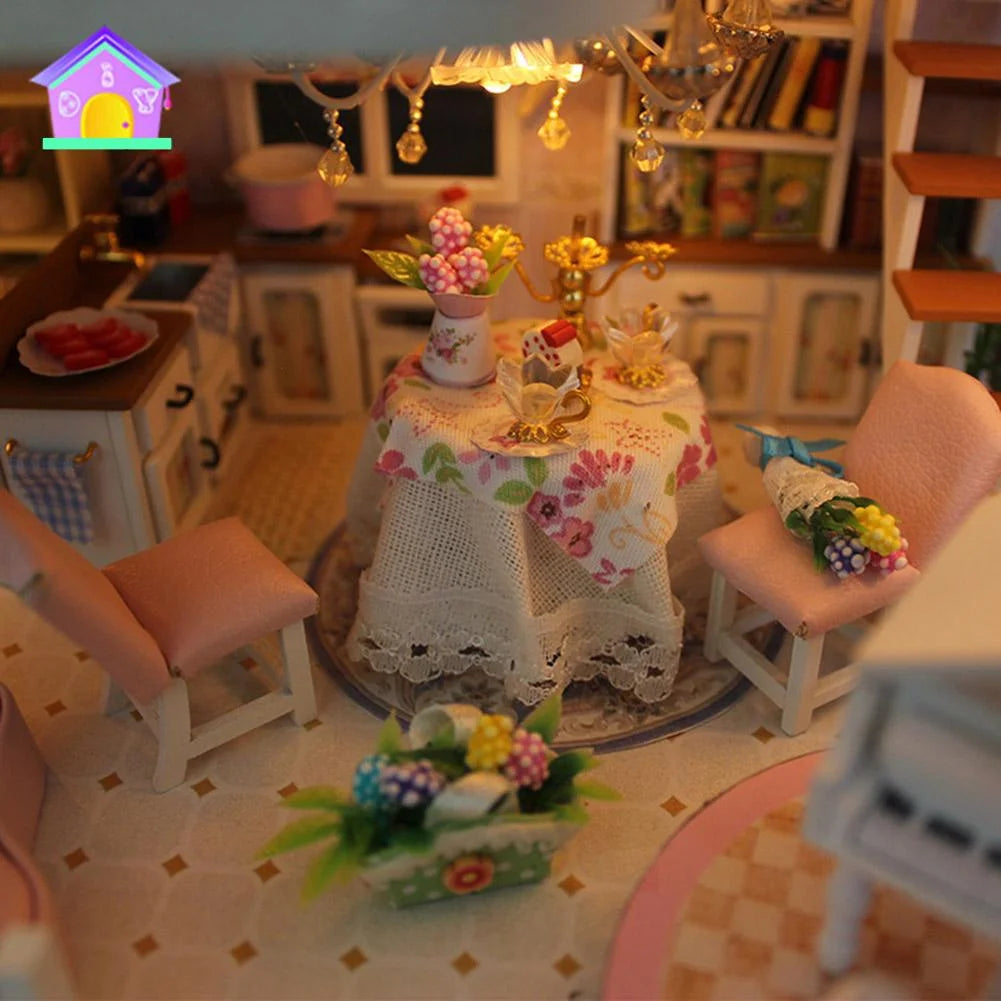 DIY Sweet Wooden Miniature Dollhouse Model House Toy R949