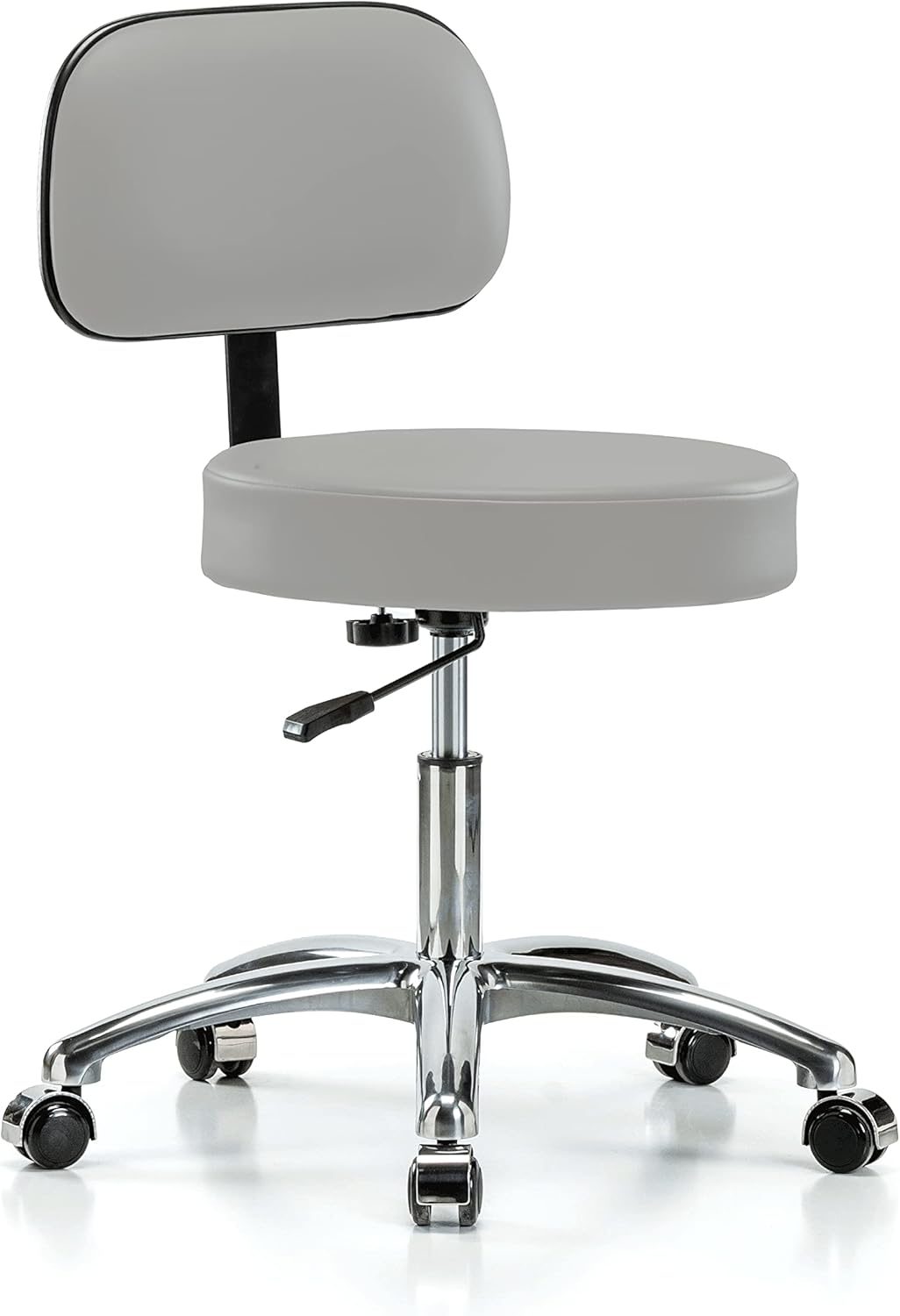 Chrome Rolling Height Adjustable Exam Stool with Back and Footring (Cinder Fabric) A24687