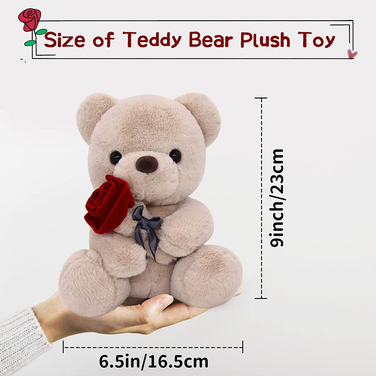 10 Inch Teddy Bear Plush Stuffed Animal with Rose K636