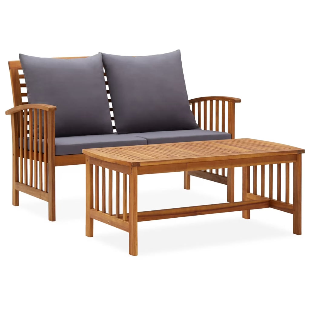 2 Piece Wooden Outdoor Conversation Set with Gray Cushion and Side Table N63684
