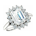 Octagon and Round Cut Moissanite Engagement Ring 18K White Gold Plated O77697
