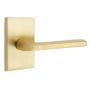 Satin Brass Door Lever with Rectangular Rose O631