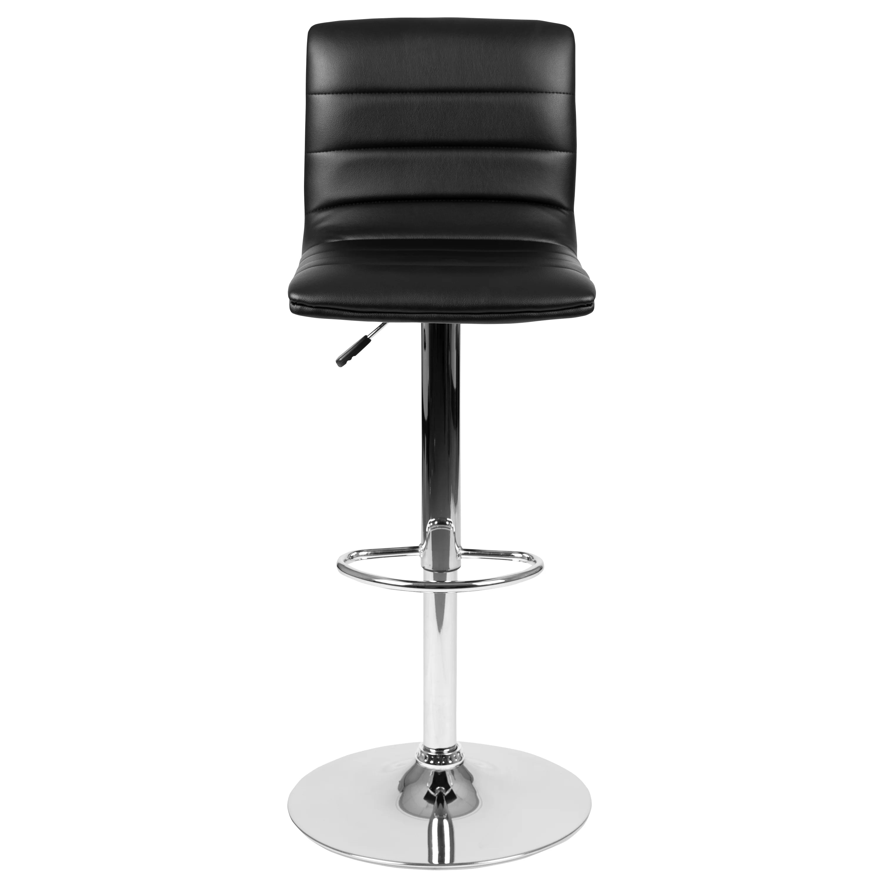2 Pack Black Vinyl Adjustable Bar Stool with Back, Counter Height Swivel Stool J57289
