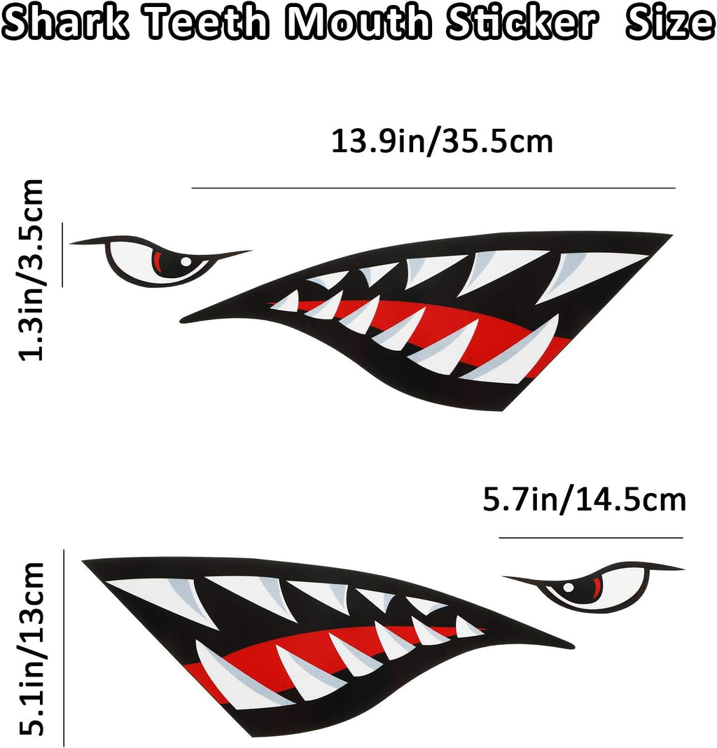 4 Pieces Shark Teeth Mouth Reflective Waterproof Kayak Stickers Decals Pack of 2 Z7245
