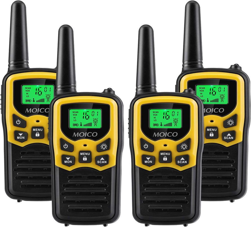 Yellow 4 Pack Walkie Talkies with 22 FRS Channels X402496