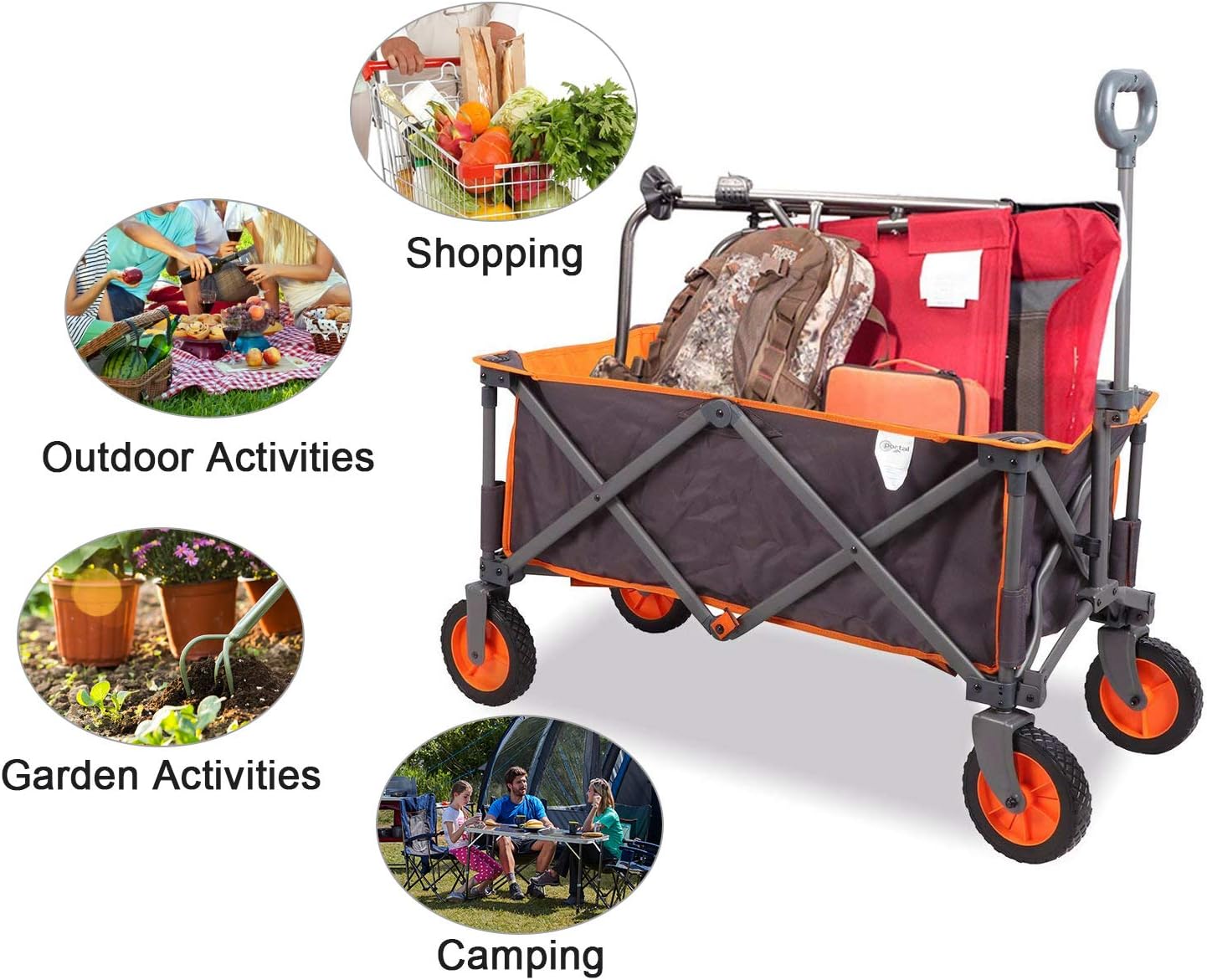Grey Collapsible Folding Utility Wagon Quad Outdoor Rolling Camping Cart M797