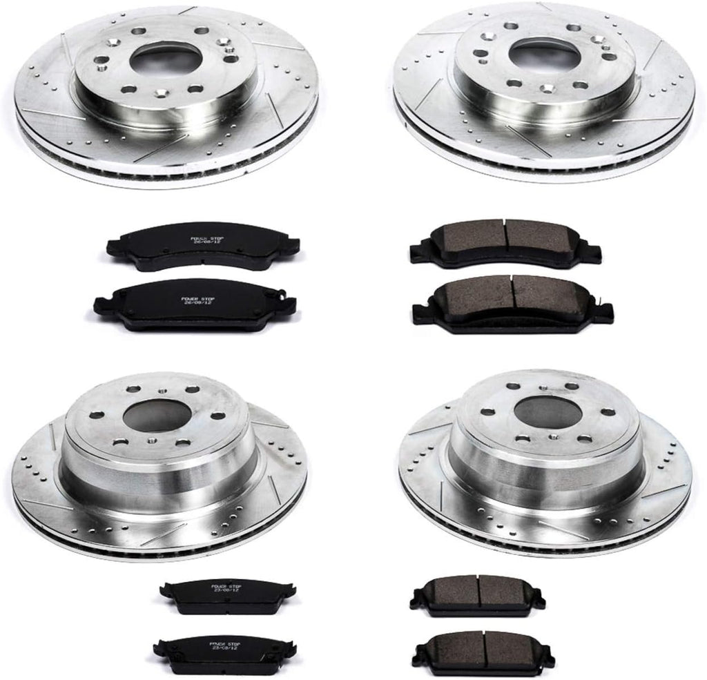 Front and Rear Carbon Fiber Brake Pads with Drilled & Slotted Brake Rotors Kit O6805