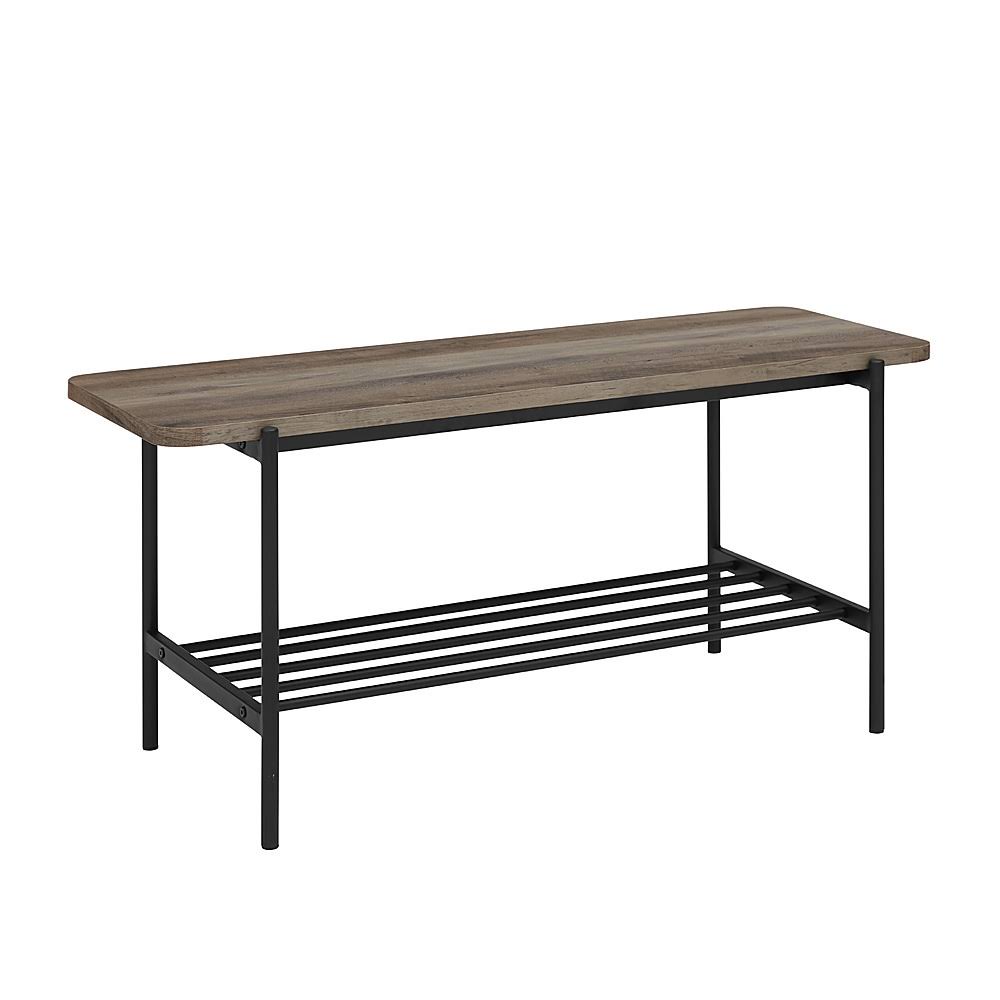 Grey Wash Wood and Metal Mesh Bench H99357