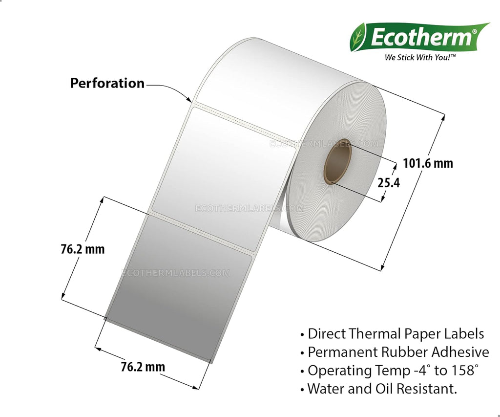 3x3 Thermal Labels Paper Stickers 525 Per Roll 4 Rolls D9036