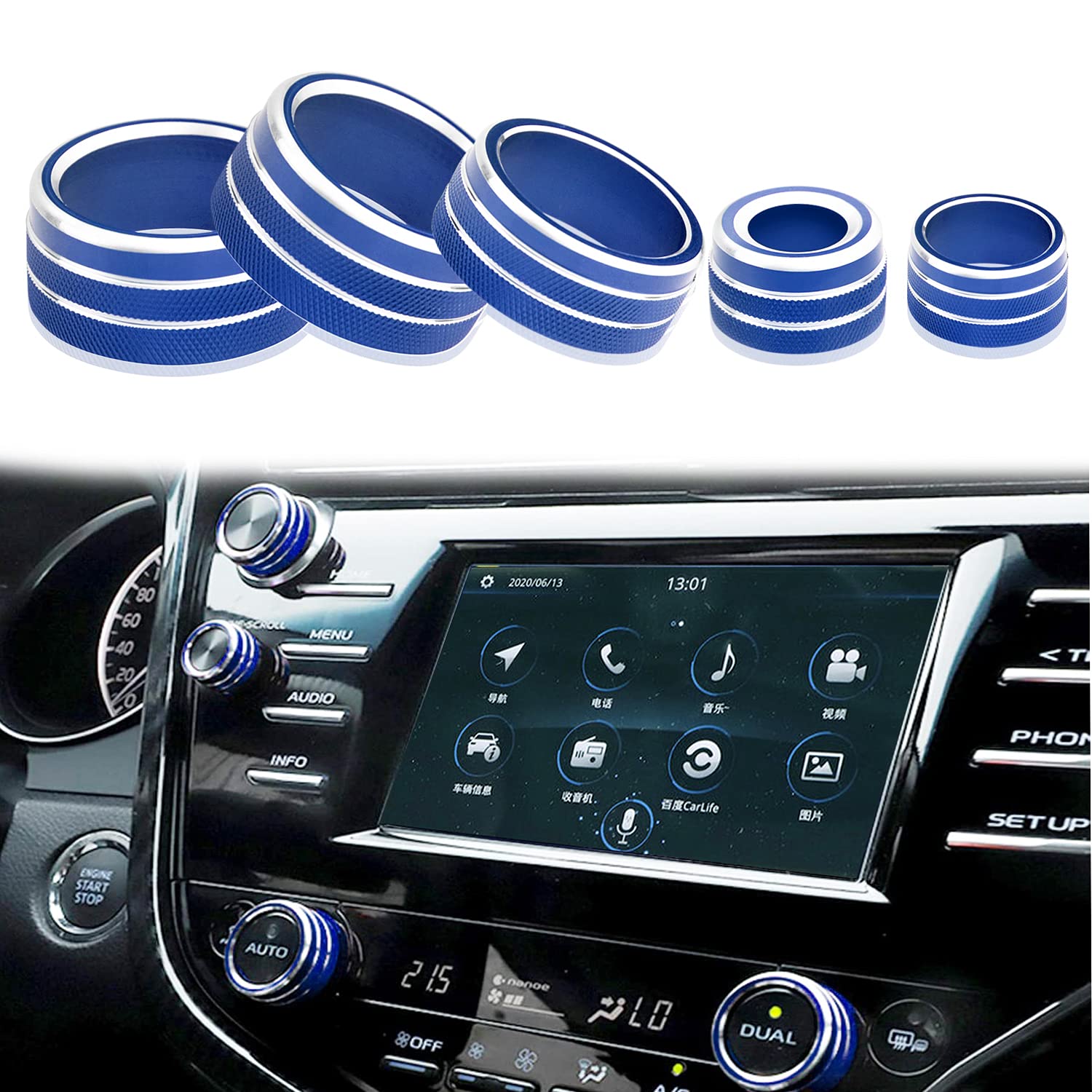 Orange 5PCS Center Console Knobs Cover Trim Decor A5640