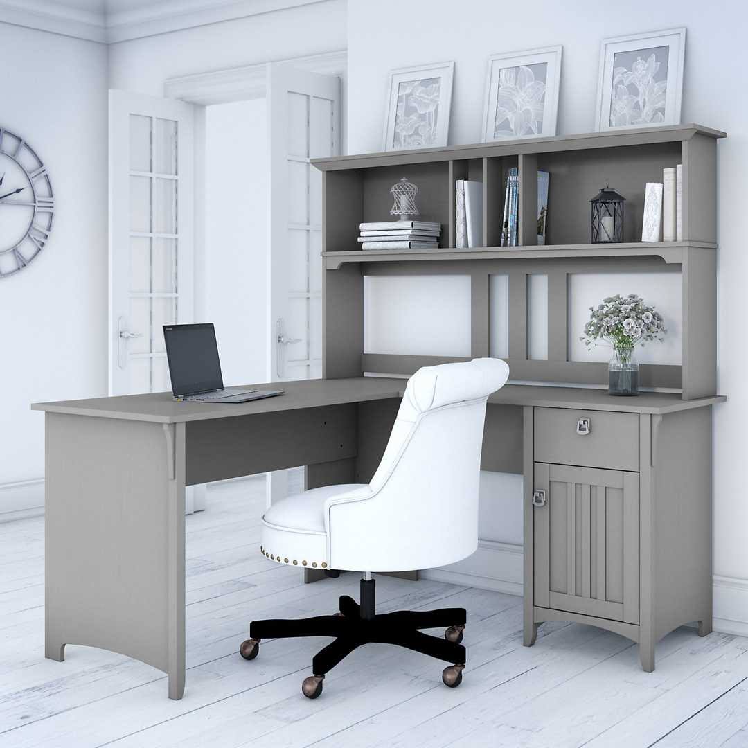 Pure White and Shiplap Gray L Shaped Desk with Hutch Z871840