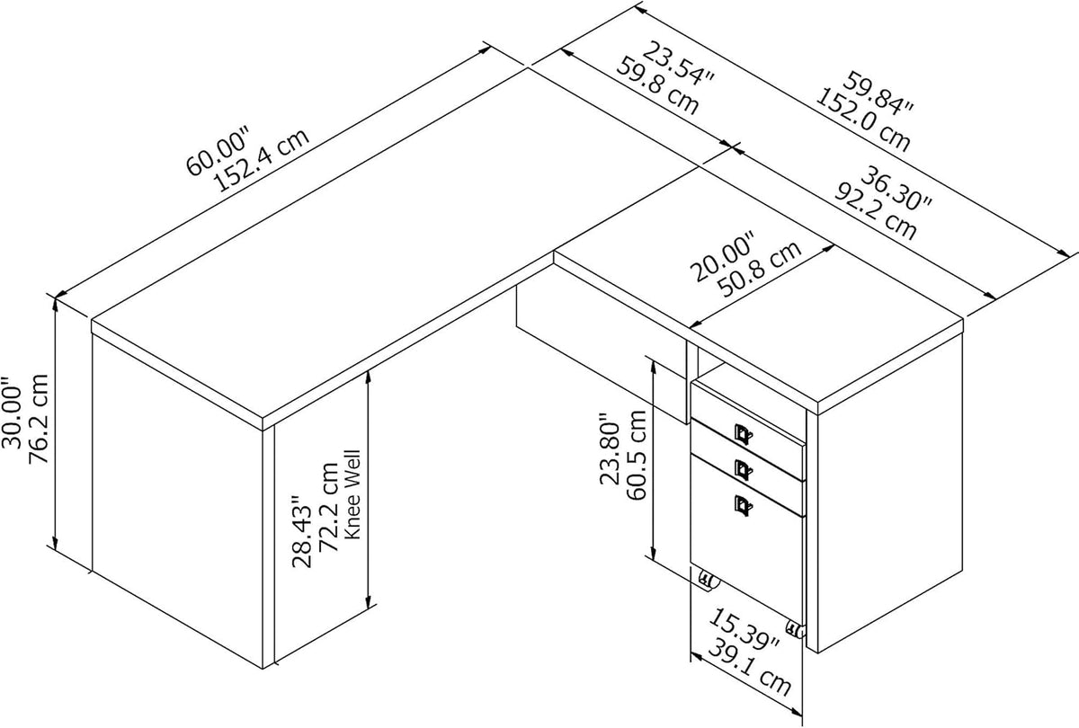 Pure White L Shaped Desk with Mobile File Cabinet I160517