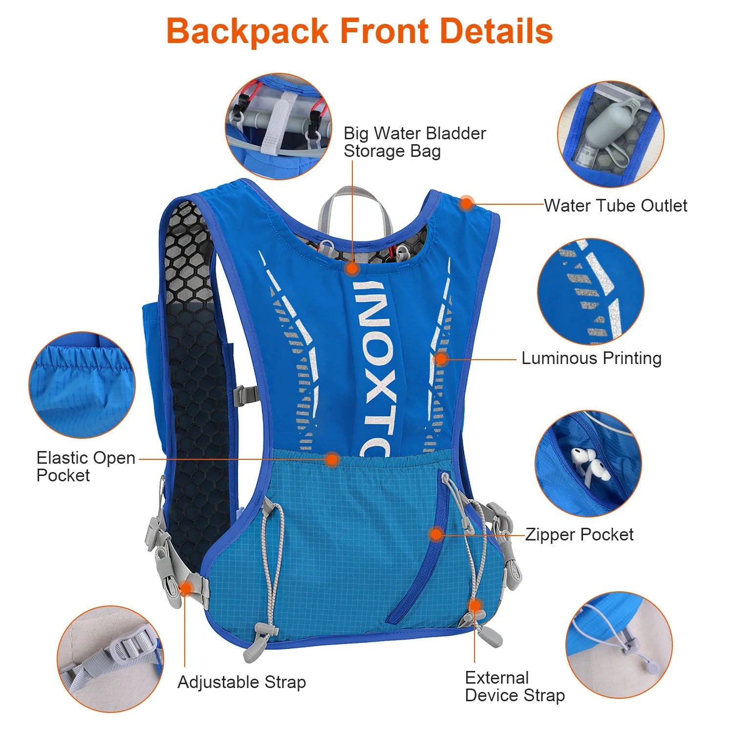 Blue Hydration Vest Backpack with 2.4L Water Bladder G122707