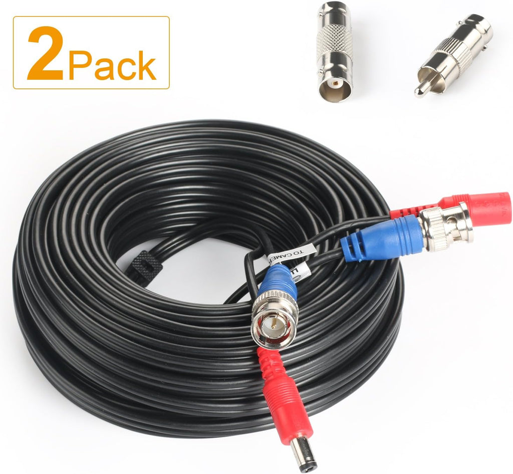 2Pack 50Feet BNC Video Power Cable for CCTV Security System with Connectors W64752