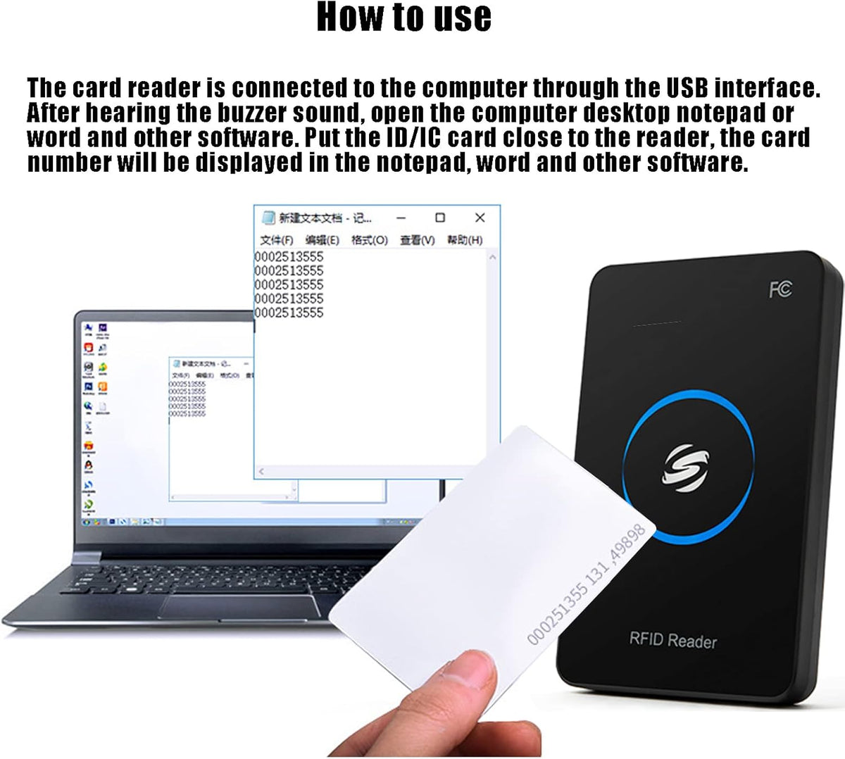 Dual-frequency RFID Card Reader Keyboard Emulation LED Board + 5pcs Card D530896