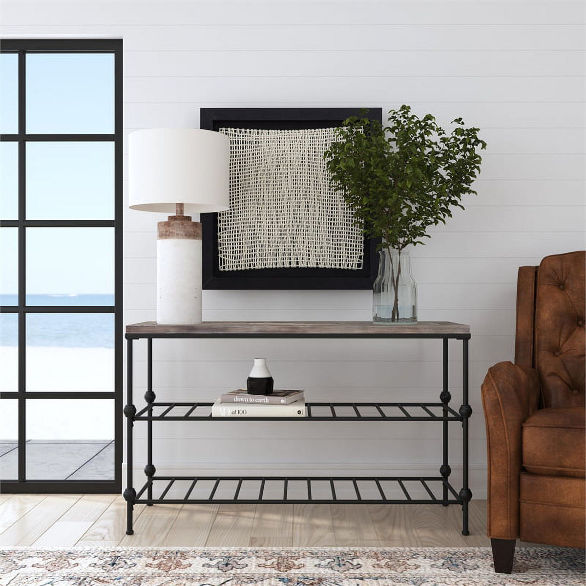 Gray Wood and Black Metal Console Table A50320