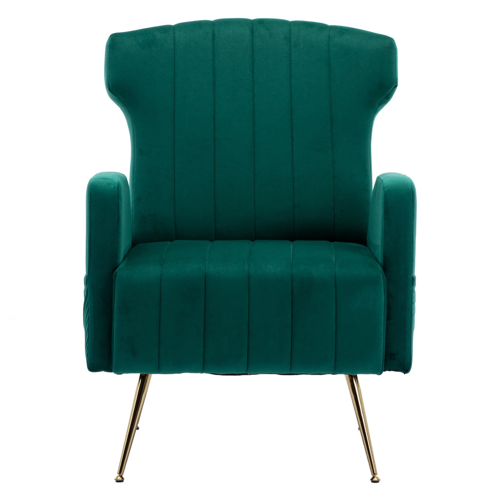 Green Velvet Wingback Accent Chair with Metal Legs J236