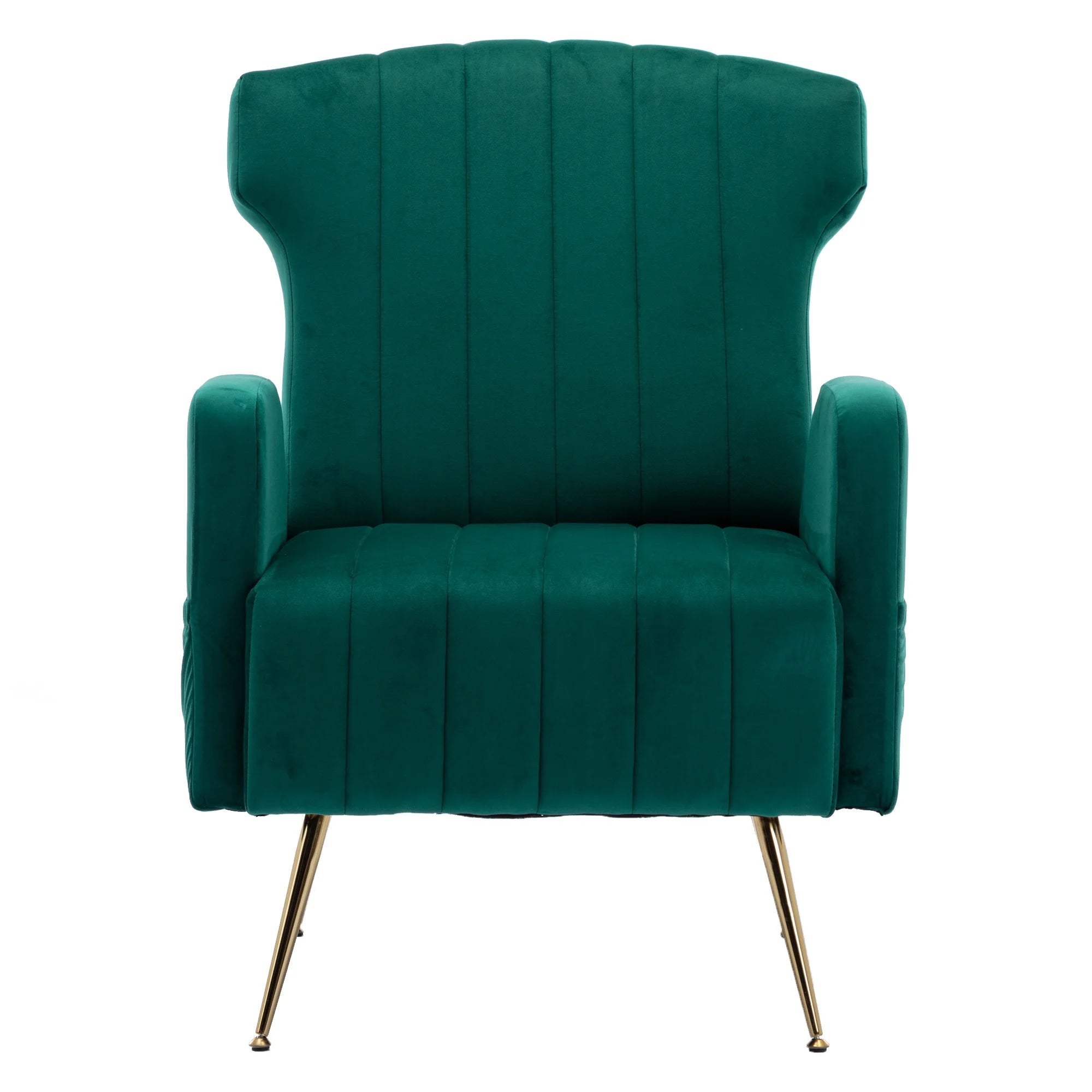 Green Velvet Wingback Accent Chair with Metal Legs J236