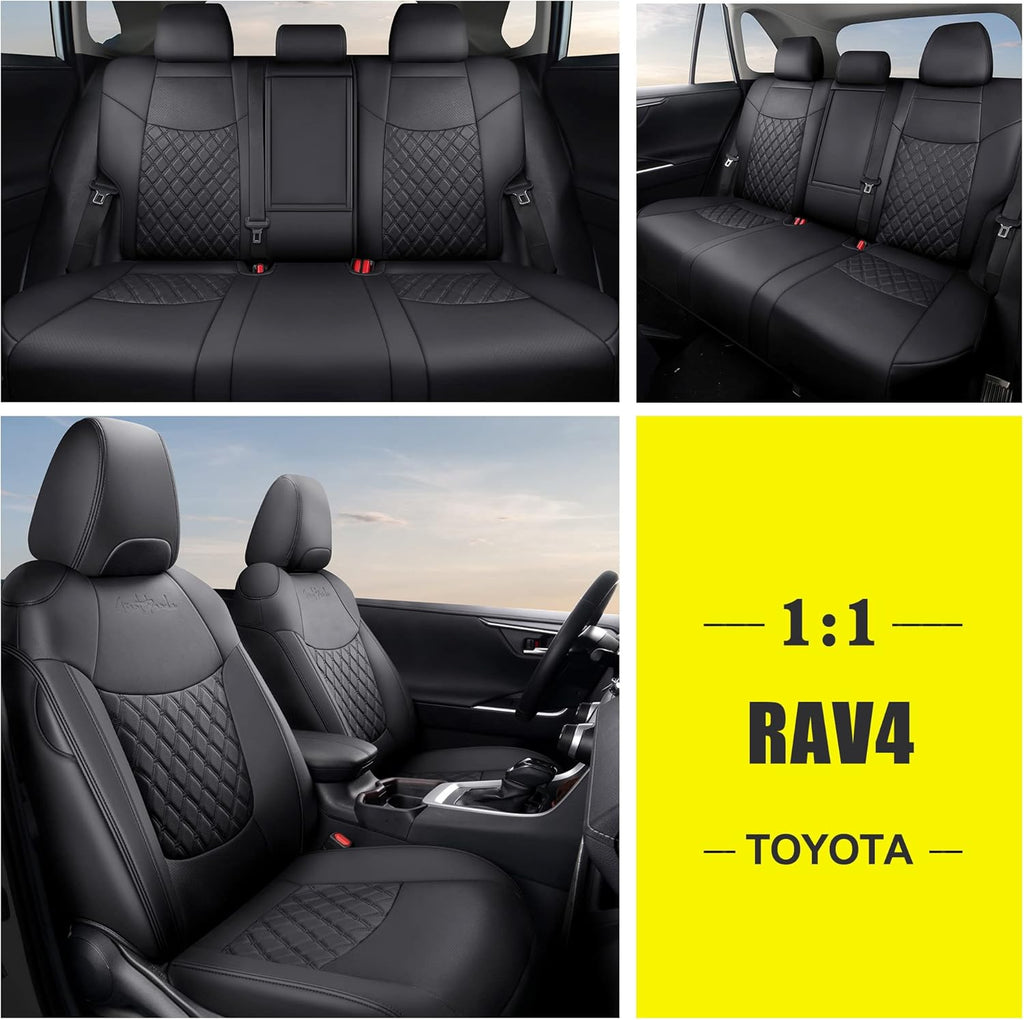 Pu Leather Car Seat Covers Full Set for Toyota RAV4 Hybrid 2019 2020 2021 2022 (Black) V6966