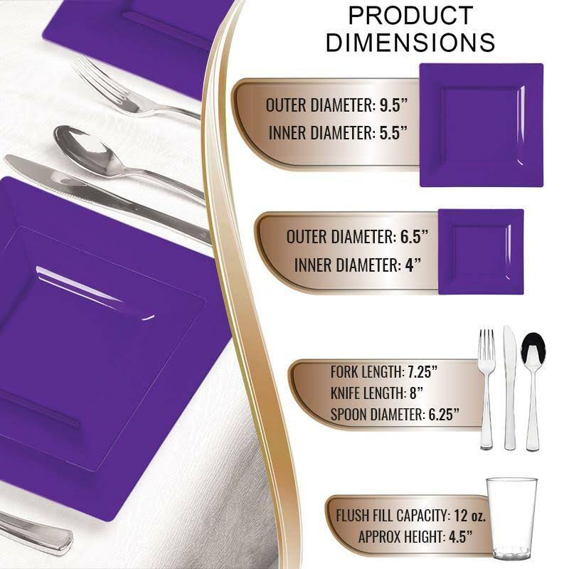 120 Settings Grape Purple Square Disposable Plastic Wedding Value Set B690235